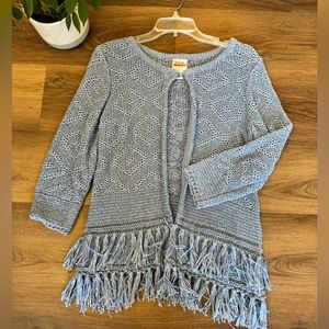 Ruby Road Boho Chambray Blue Fringe Cardigan